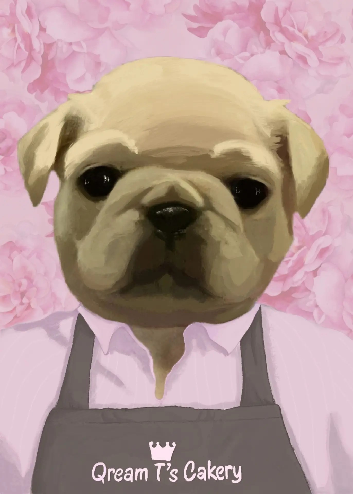 Digital painted image of Baby Bear, Tommy's pet pug, in uniform