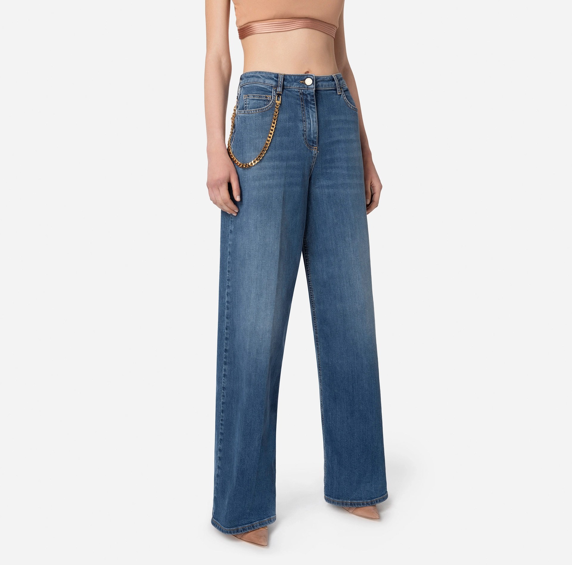 ELISABETTA FRANCHI Jeans palazzo con catena - Quaderno a