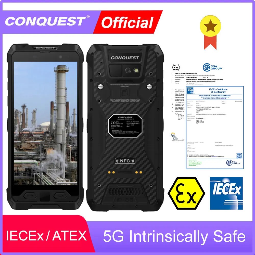 5G Intrinsically Safe CONQUEST EX201 Smartphone Zone 2/22 ATEX/ IECEx Android12 Rugged Phone