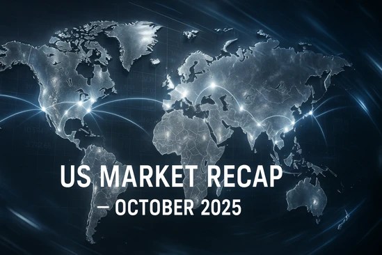US Market Recap 2025 AI stocks and energy rotation in metallic silver tone AI market recap 2025 focus on Fed policy and rare earth sector trends US Market Recap October 2025 silver themed image for Quant77 premium post
