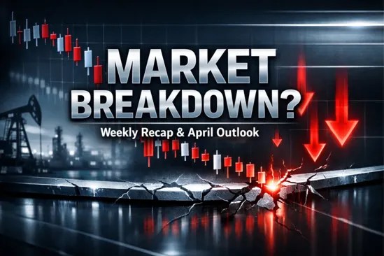 US Stock Market Mar 2026 breakdown chart with falling candles and support crack