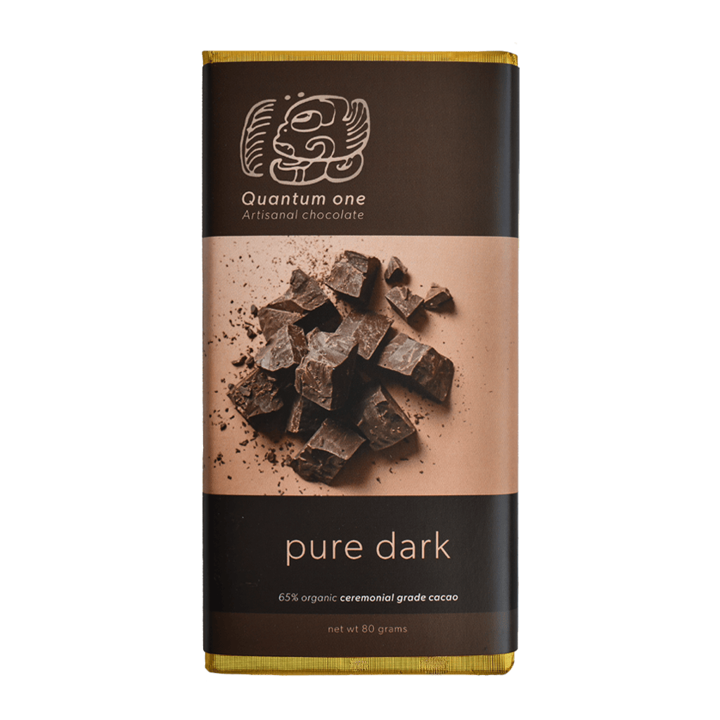Quantum One Pure Dark artisanal chocolate bar, front of pack
