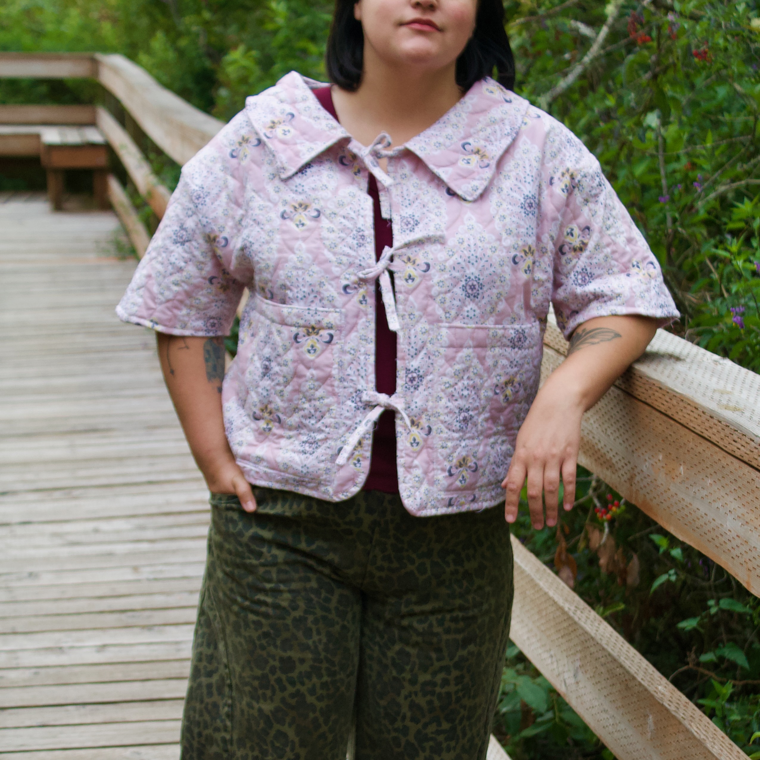 Quilted Front-Tie Blouse