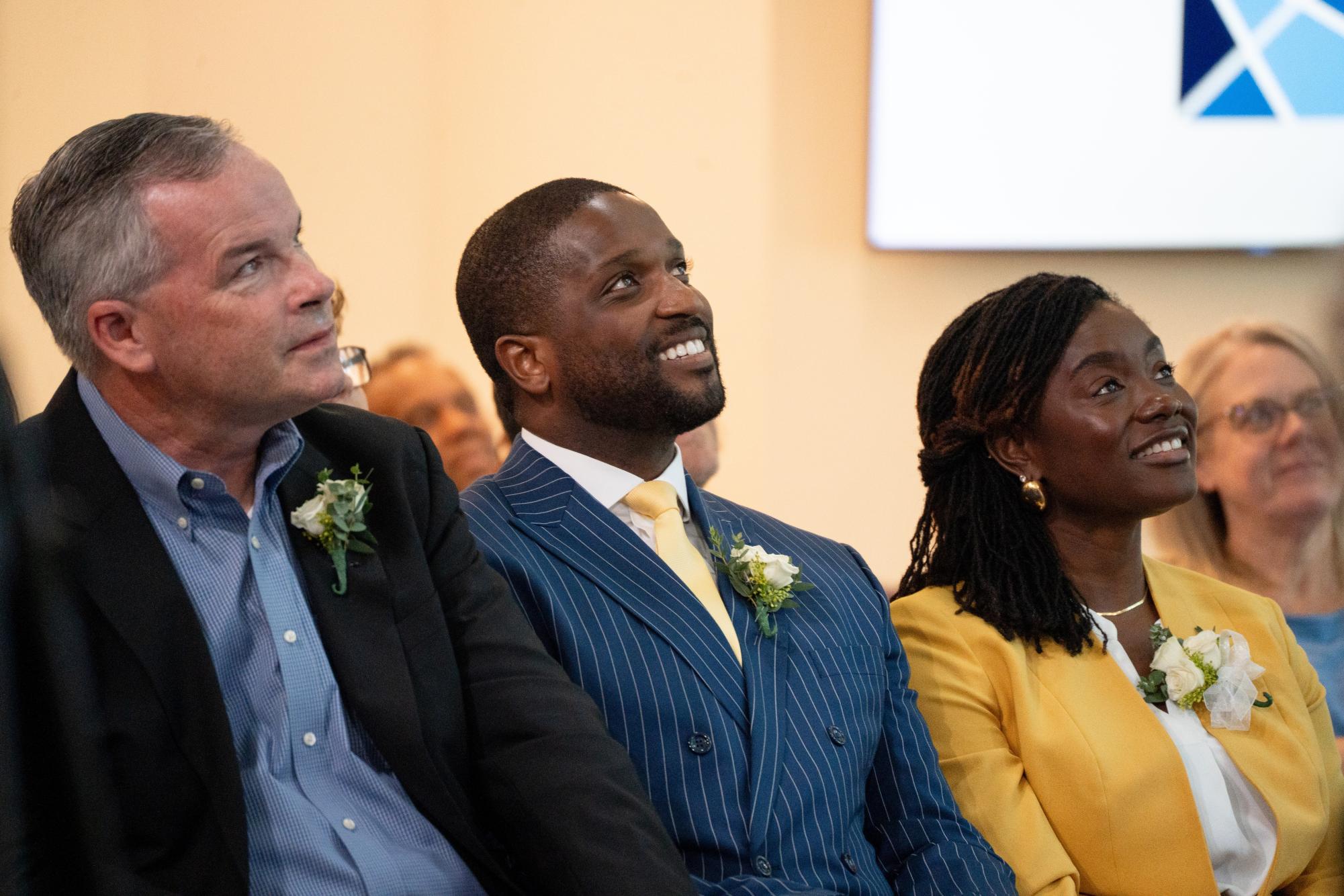 From left to right School of Communications Hall of Fame inductees: Tim Beach, Ike Ejiochi and Mercy Quaye. 
