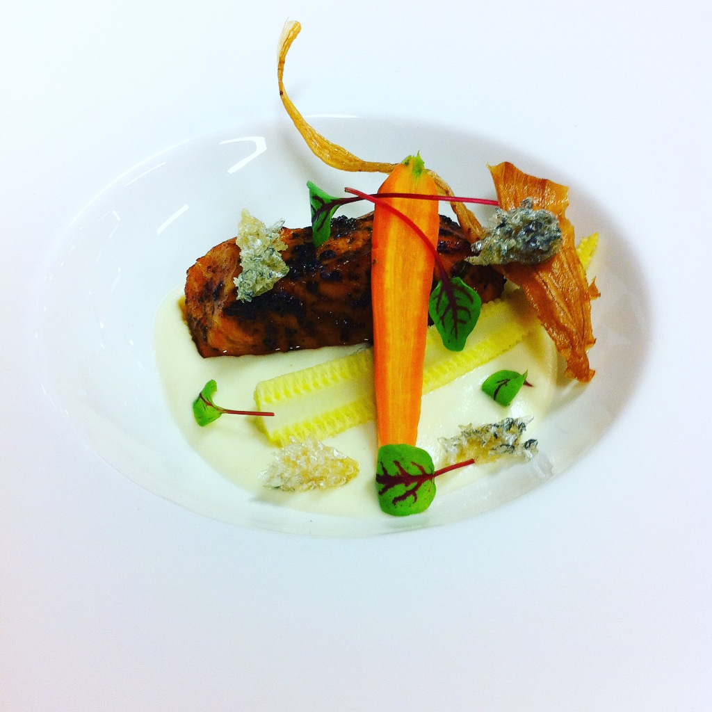 Cedar Plank Salmon, Parsnip Puree. Plating 1