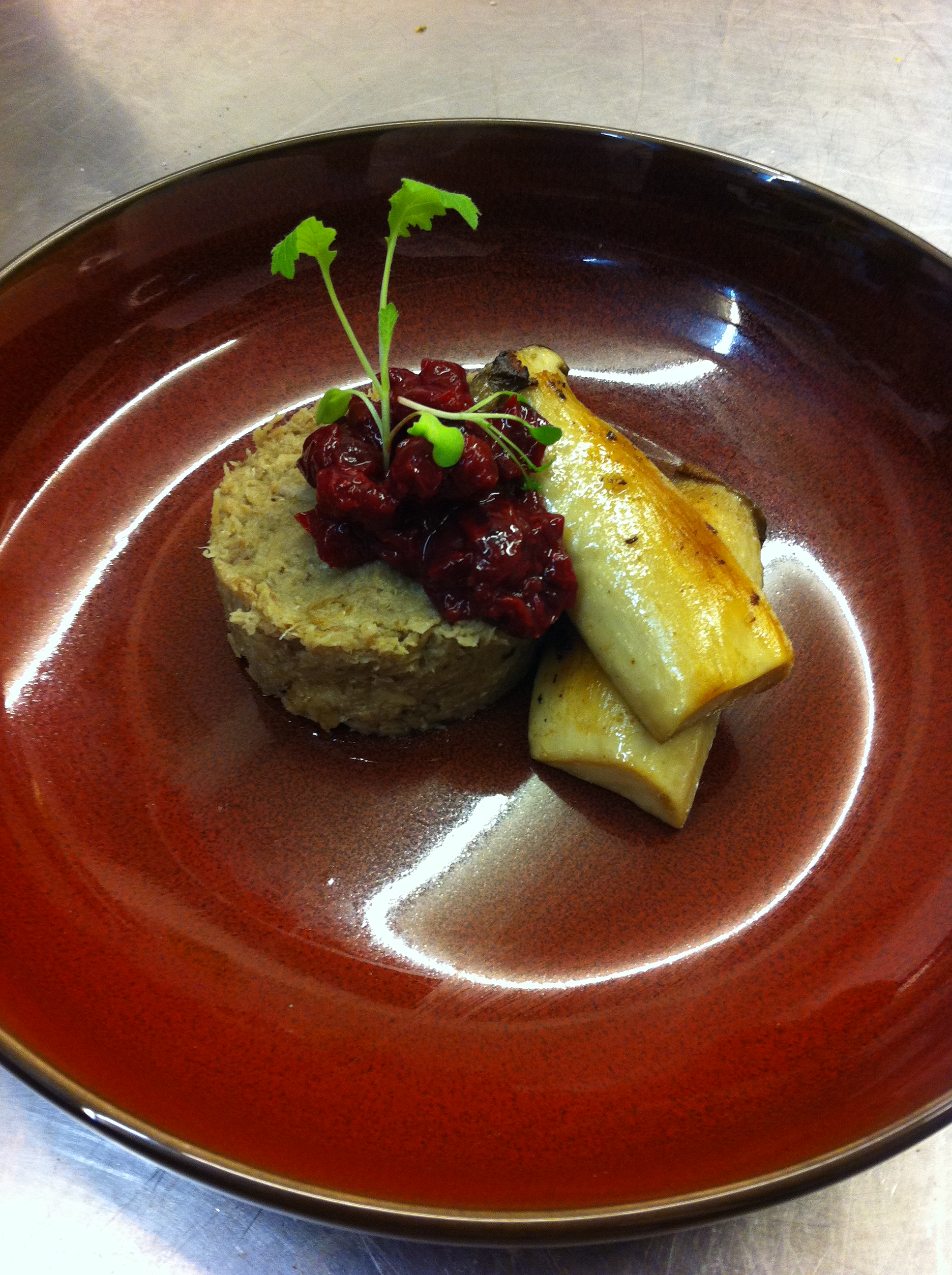 Canadian Duck confit, butter poached King mushrooms, cherry mustarda