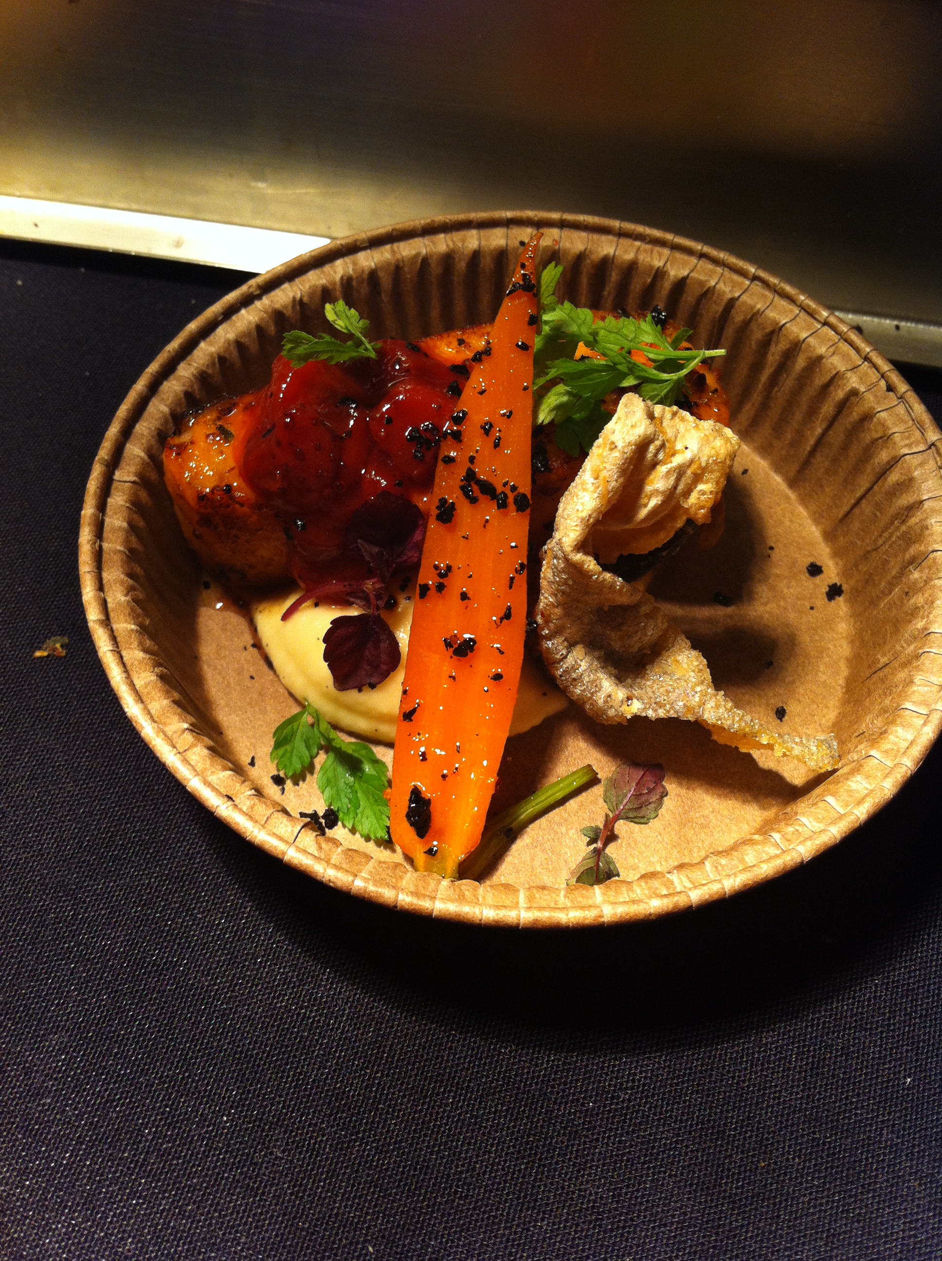 cedar plank salmon, parsnip puree, crispy salmon skin.