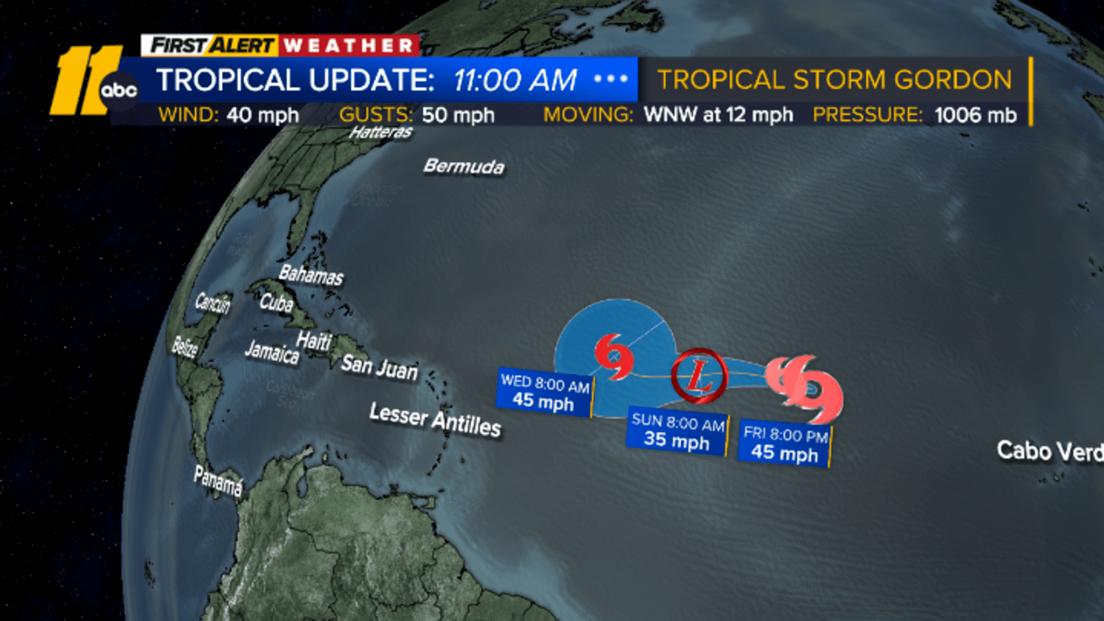 Tropical Storm Gordon forms in the Atlantic Ocean