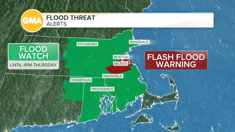 Flash Flood Warning in Boston as Heavy Rain Soaks the City