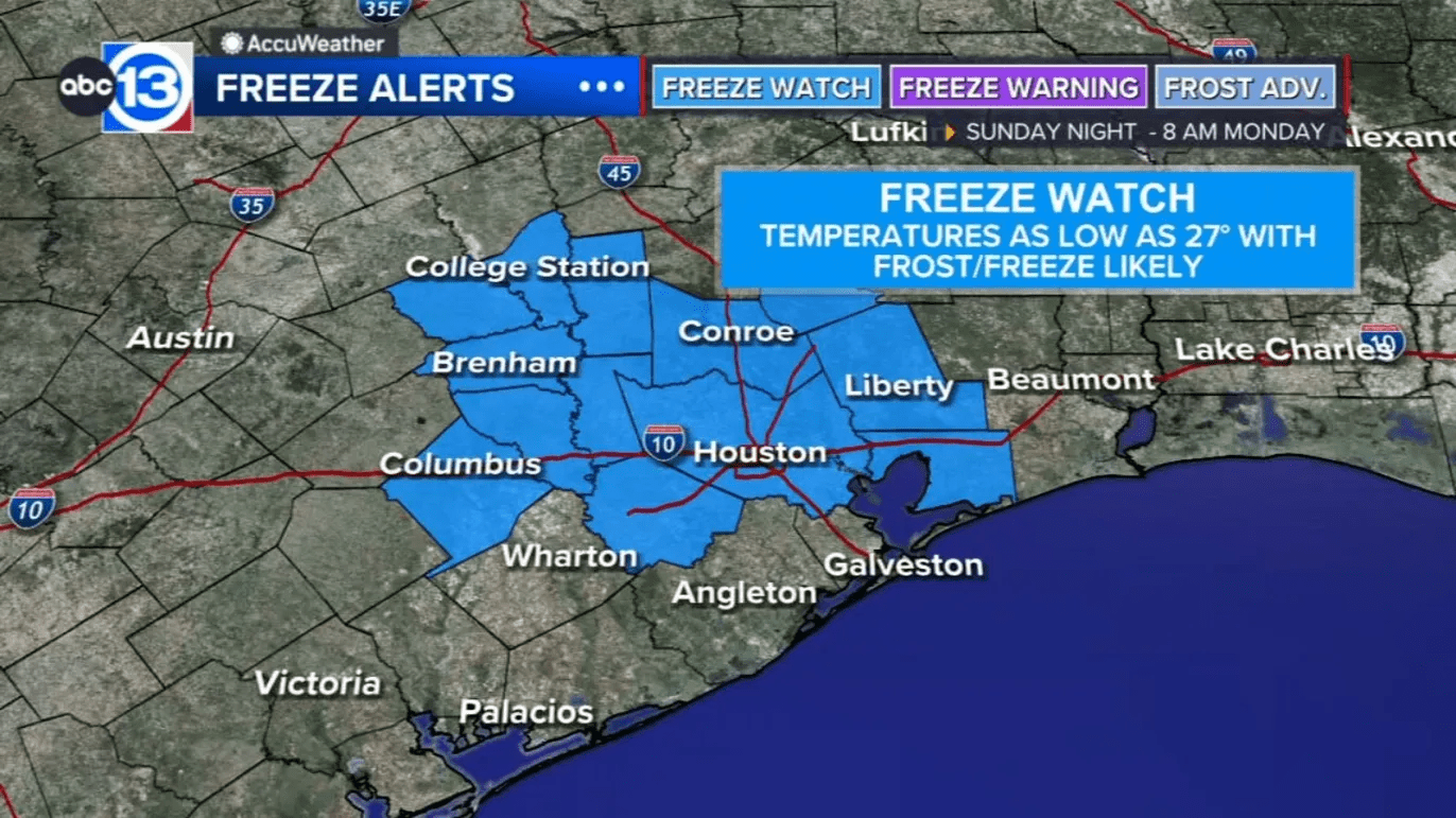 Cold front keeps temps chilly today, Freeze Watch for Monday morning