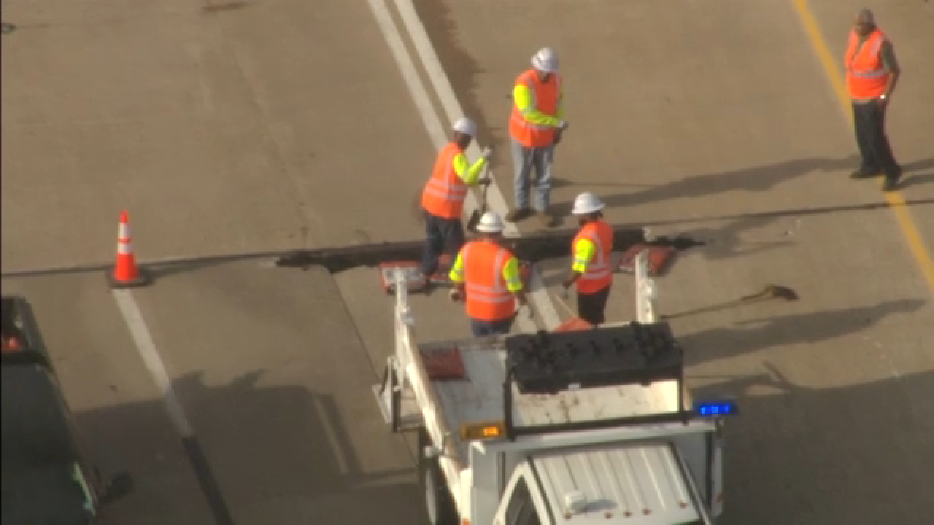 Downed concrete and pothole issue sparks heavy delays on Southwest Freeway, video shows