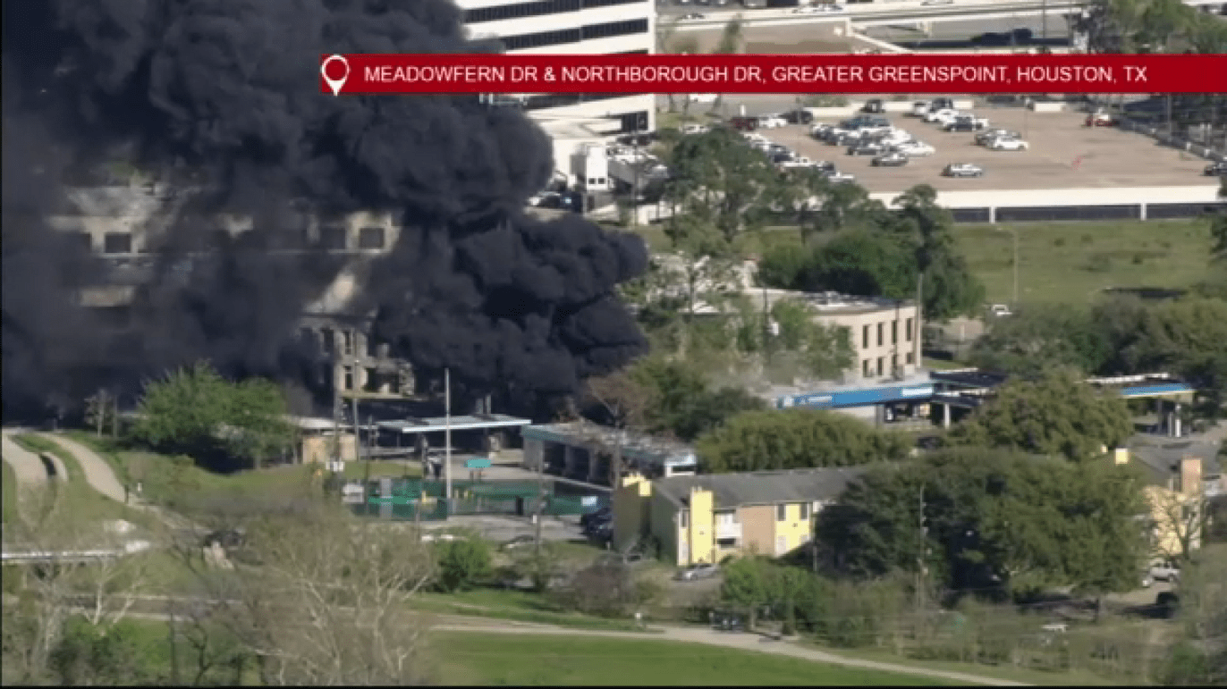 Large building fire in Greenspoint area caused by tires behind business, HFD says