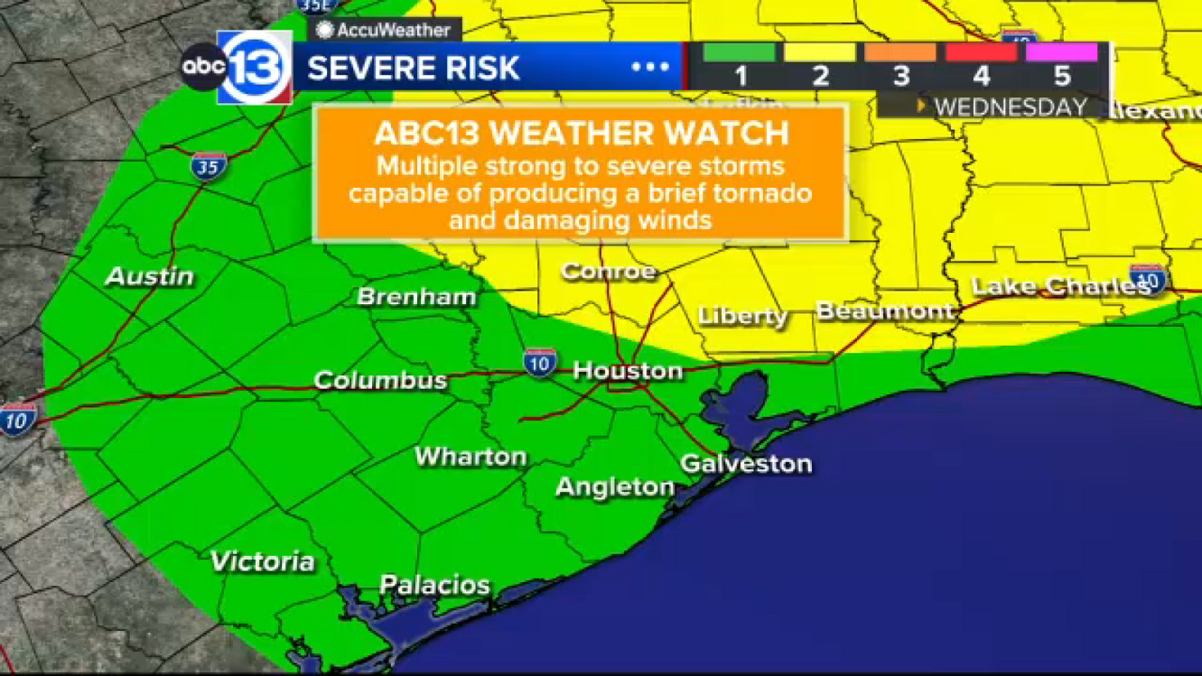 Cloudy and warm Tuesday, strong storms arrive Wednesday during our ABC13 Weather Watch