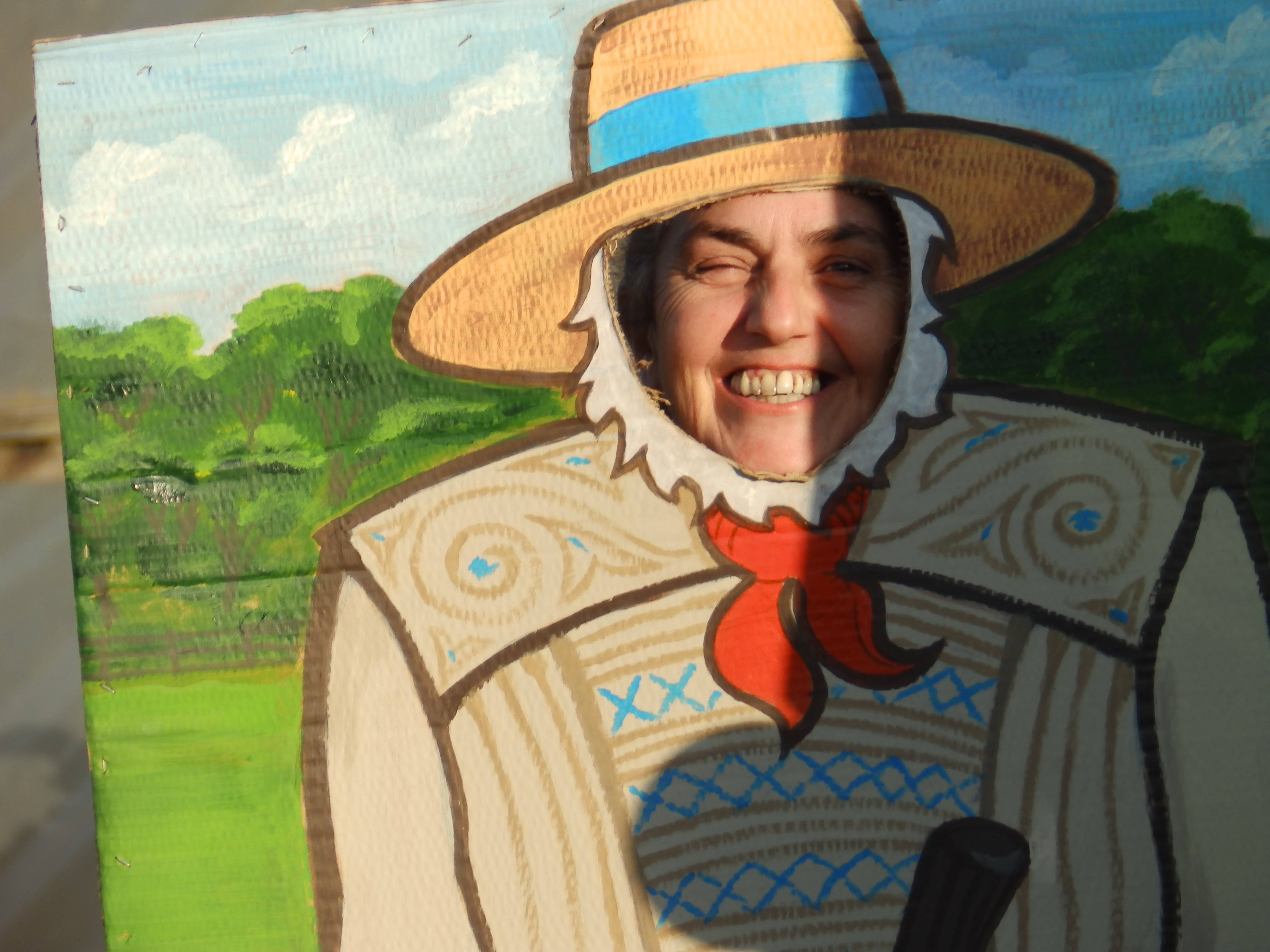 Jayne playing at being a farmer