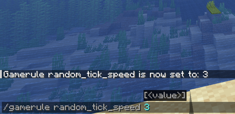 Minecraft command showing random tick speed set to 3.