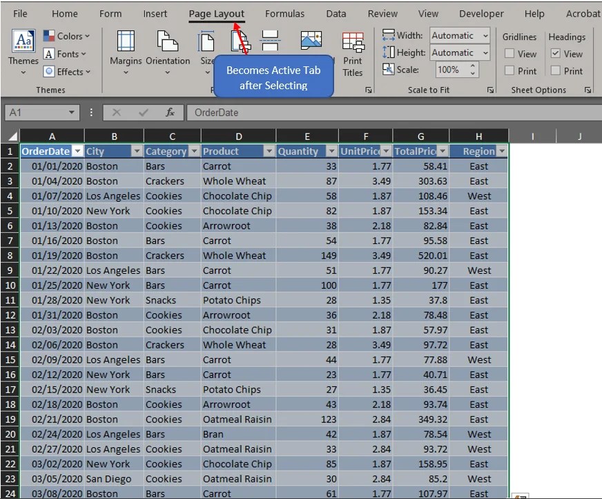 How to centre worksheet horizontally in excel?