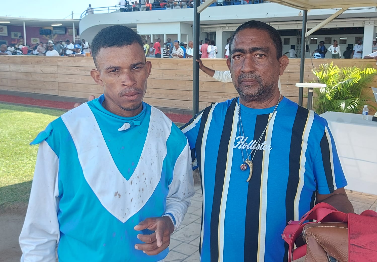 Trainer Arnold Rambally (right) with jockey Marshall Porter.