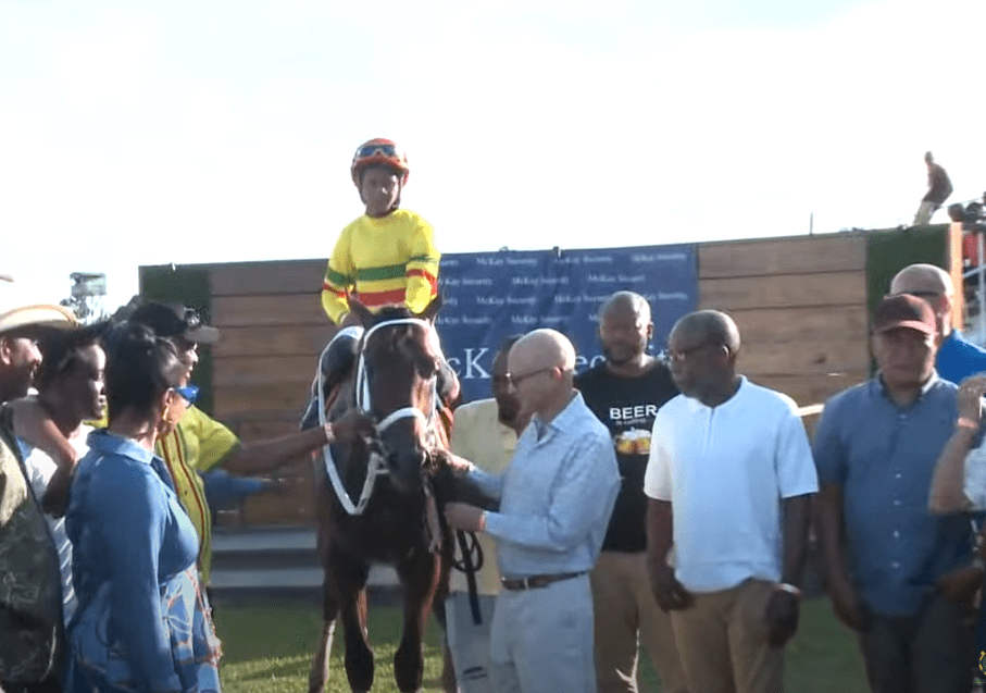 Commandant with connections in the winners' enclosure. The jockey is Raddesh Roman