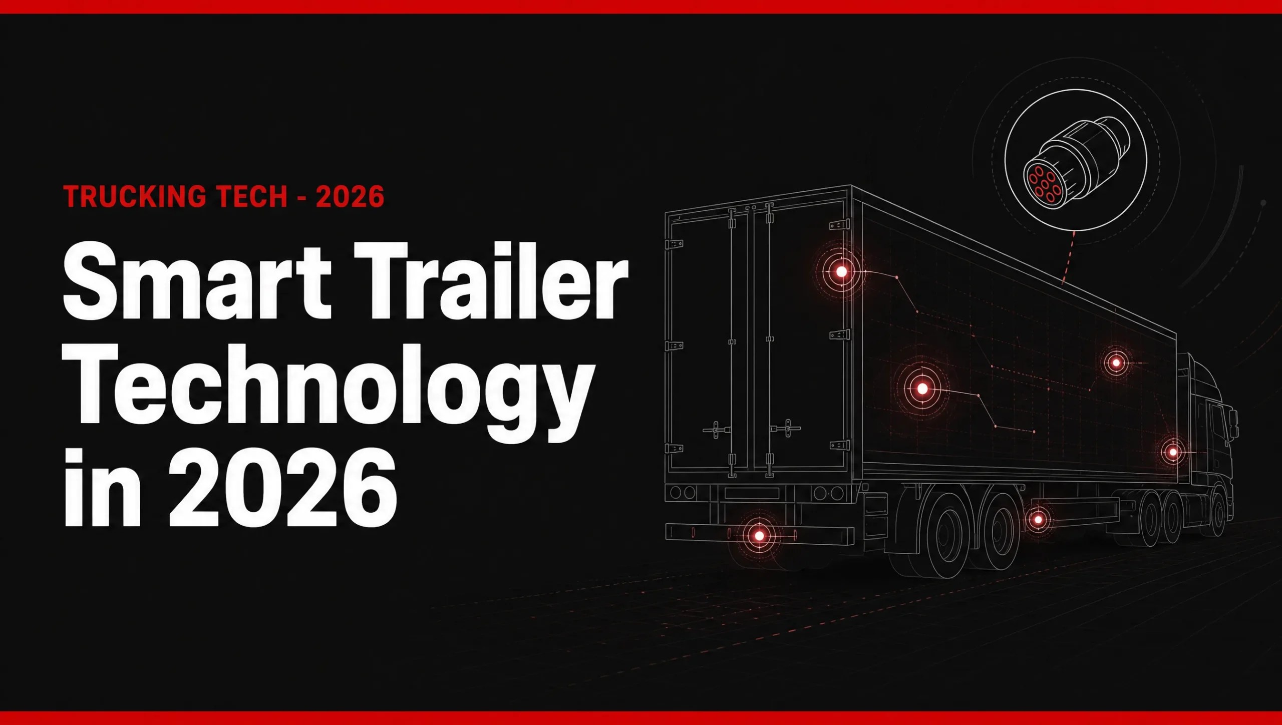 Smart trailer technology in 2026, illustration of a trailer with connected sensor nodes and a seven-pin connector