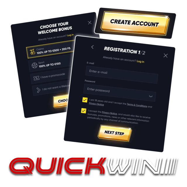 Processo di registrazione su Quickwin