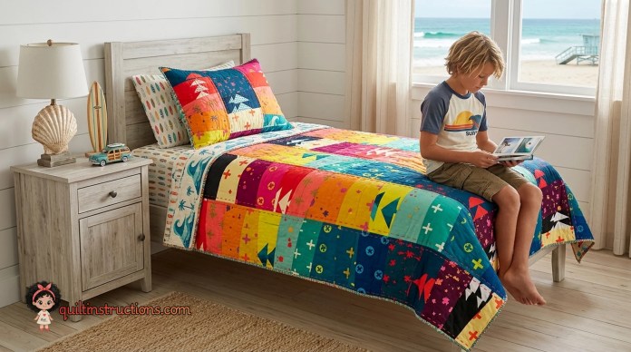 Handcrafted Quilt Pattern: Modern Alison Glass Design 7 Vibrant rainbow colored modern quilt blocks