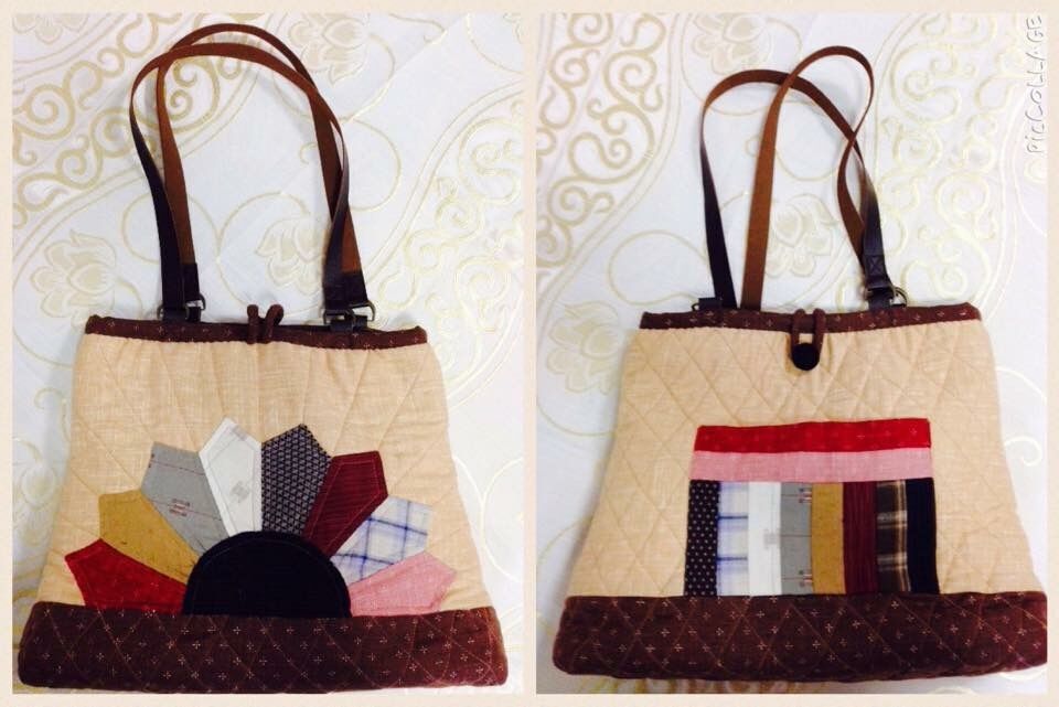 Brown patchwork bag with pocket
