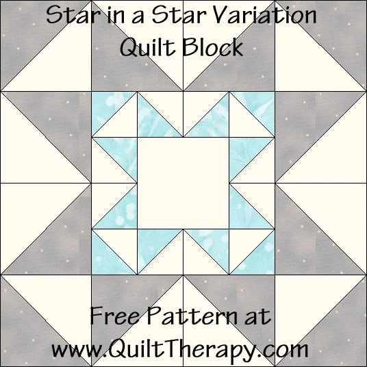 Star in a Star Variation Quilt Block Free Pattern at QuiltTherapy.com!