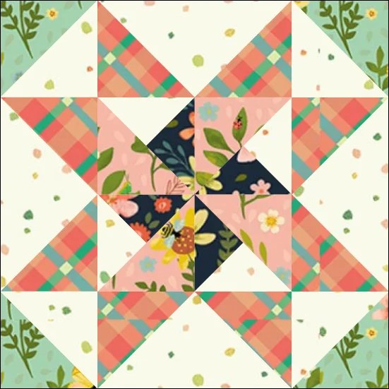 Stars & Pinwheels Quilt Block One from the "Graceful Garden" 2021 BOM Quilt! A Free Pattern Featured at BOMquilts.com!