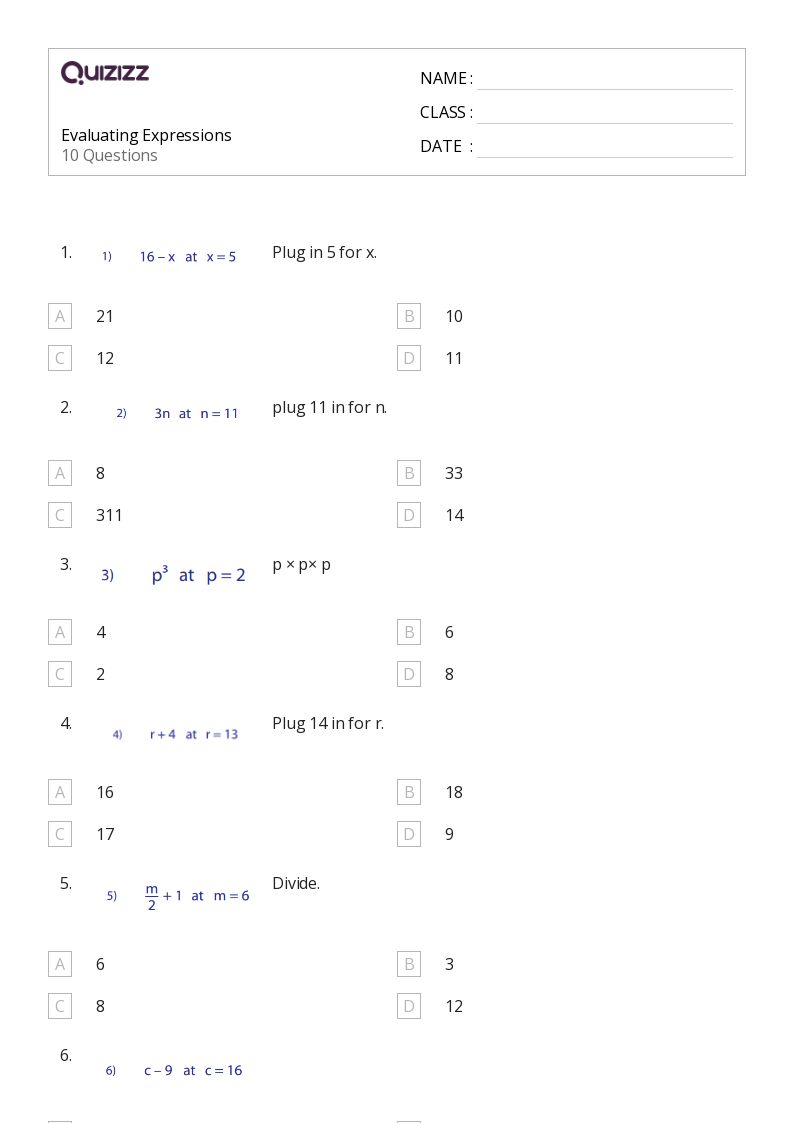50+ expressions worksheets for 8th year on quizizz