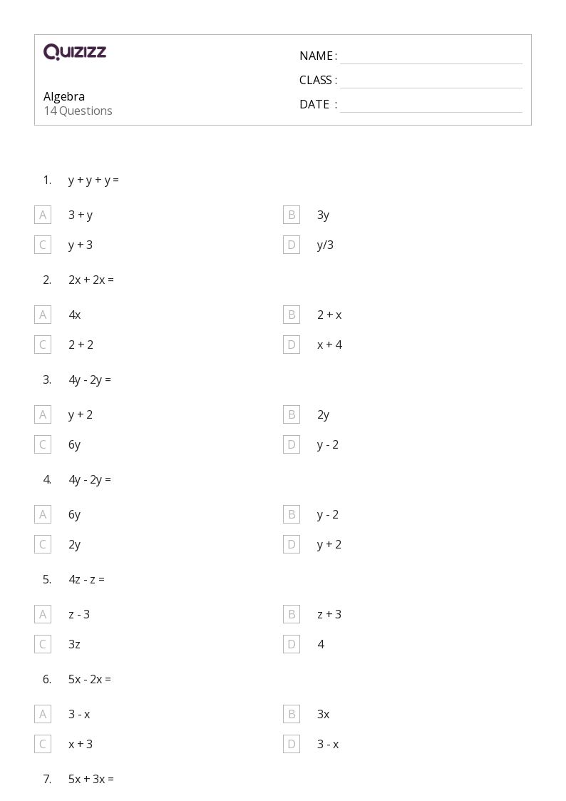 50+ algebra worksheets on quizizz
