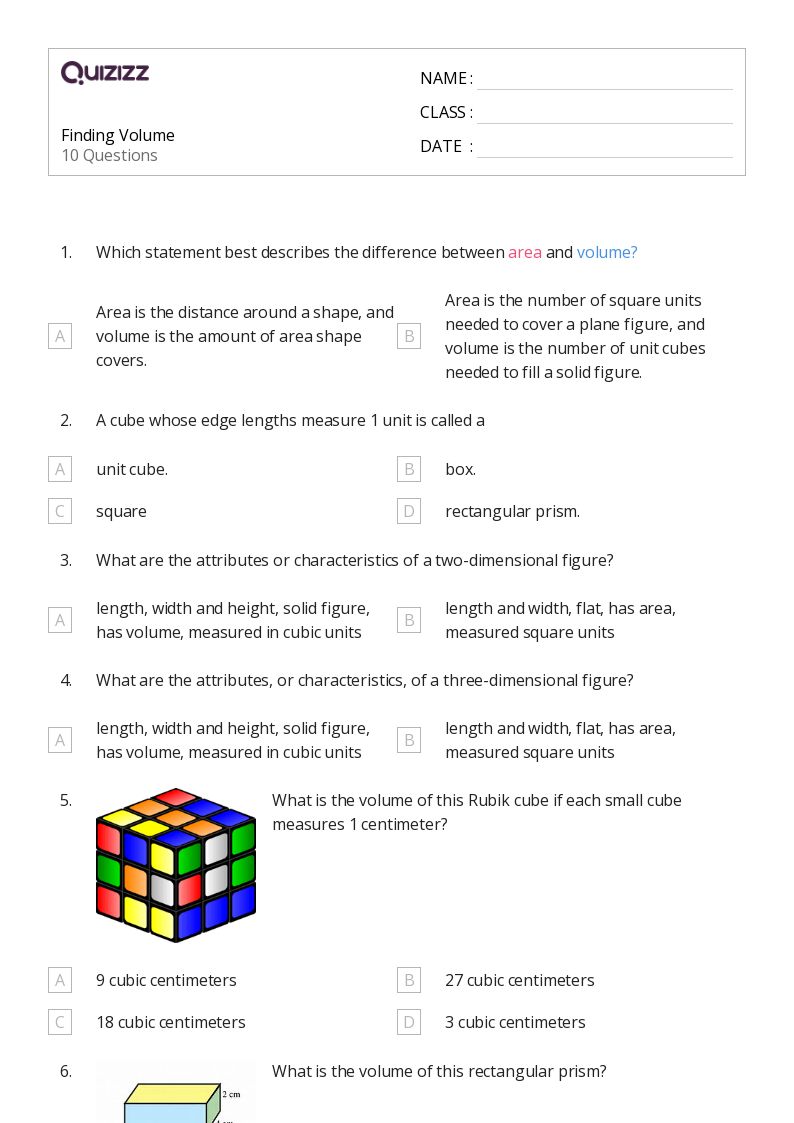 50+ volume worksheets for 6th class on quizizz