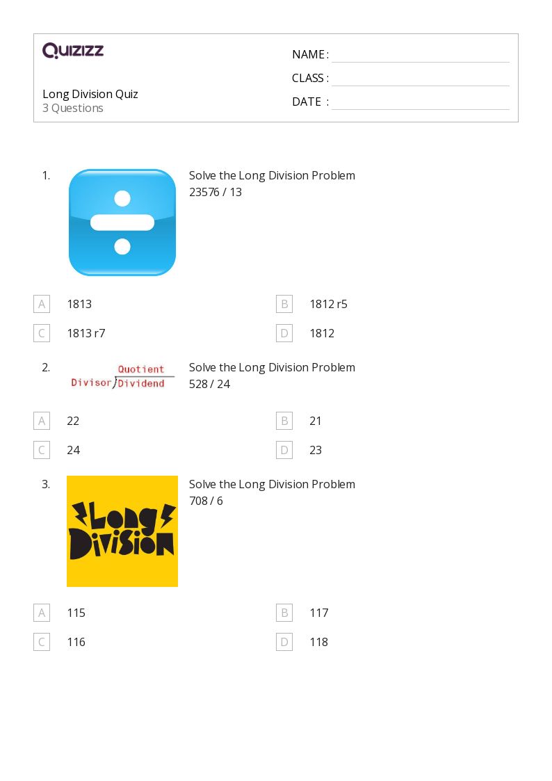 50+ long division worksheets for 8th class on quizizz
