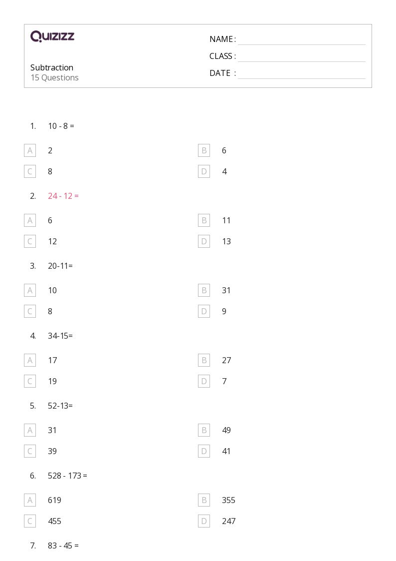 50+ subtraction worksheets for 3rd year on quizizz