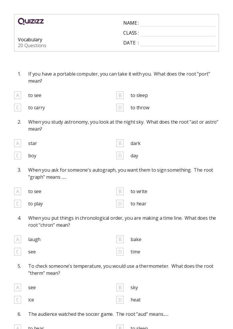 50+ vocabulary worksheets for 7th grade on quizizz
