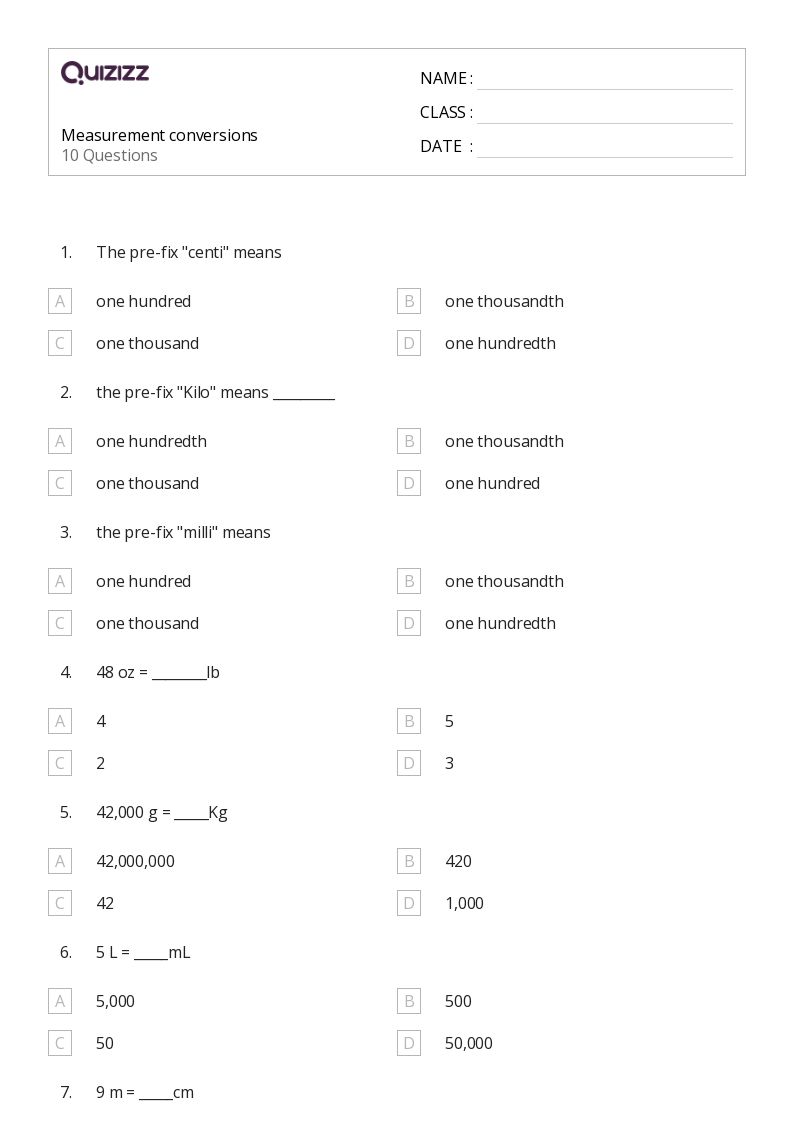 50+ measurement worksheets for 4th grade on quizizz