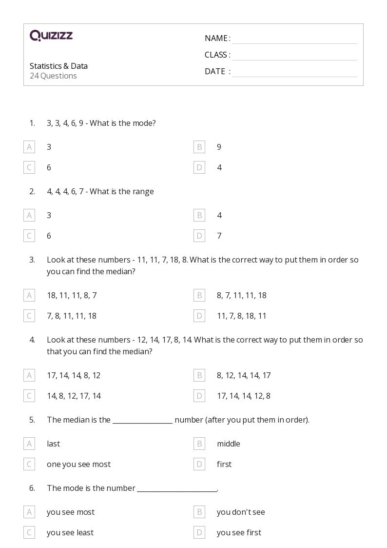 50+ statistics worksheets for 6th grade on quizizz