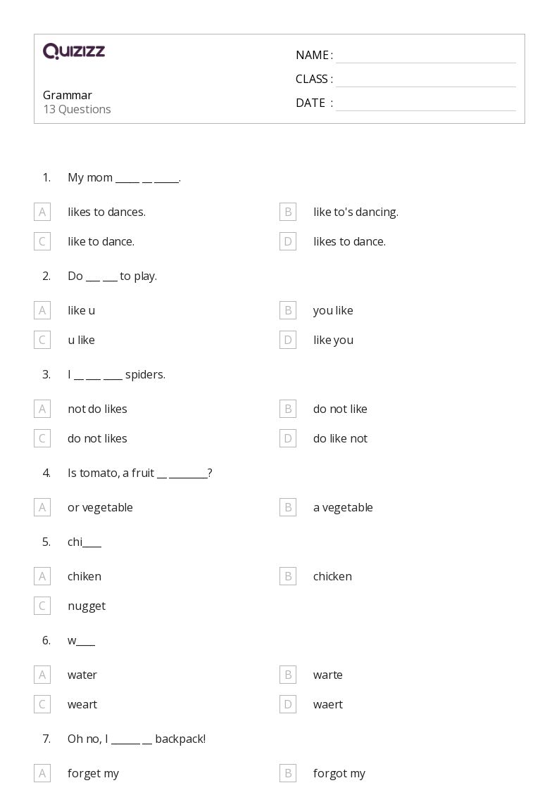 50+ grammar worksheets for 1st grade on quizizz
