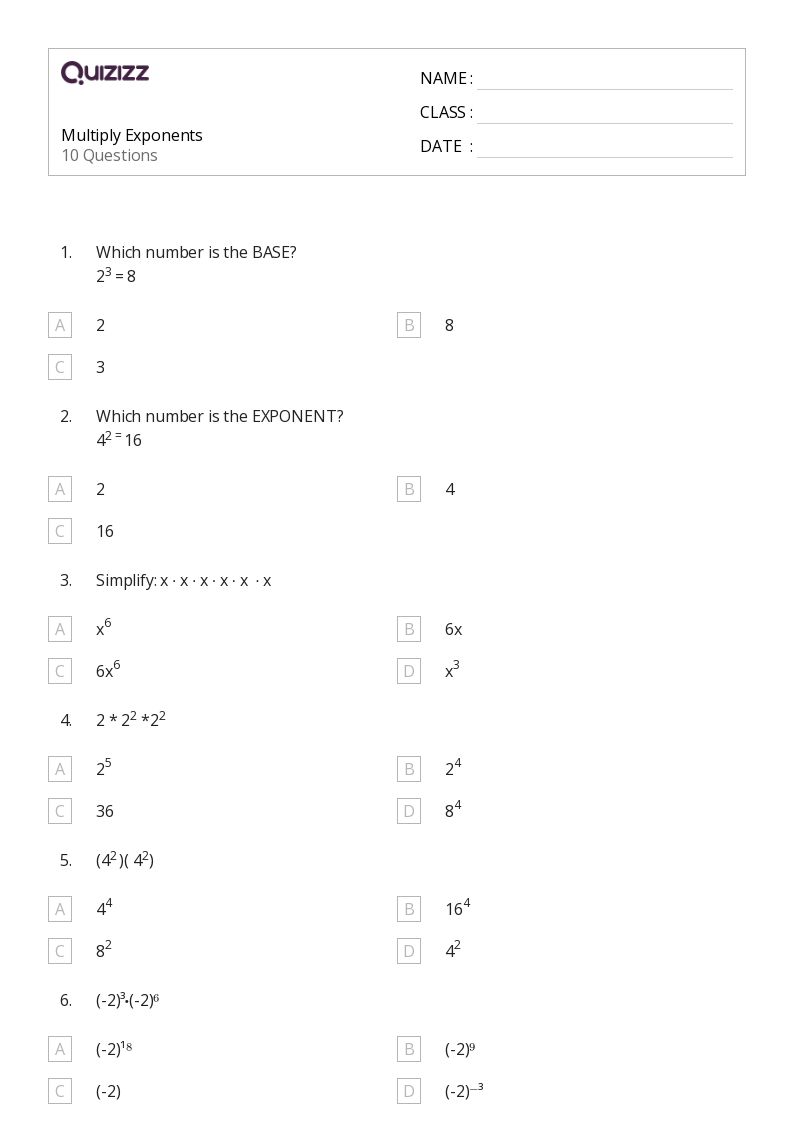 50+ exponents worksheets for 8th class on quizizz