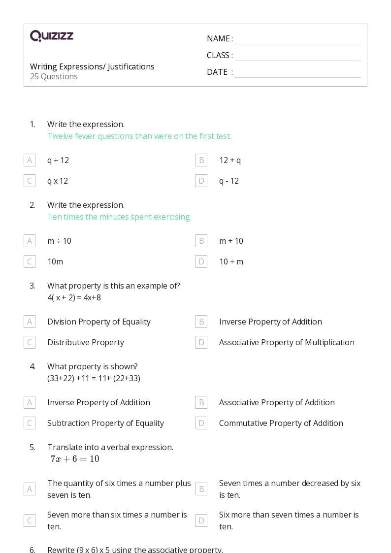 50+ writing expressions worksheets for 8th grade on quizizz