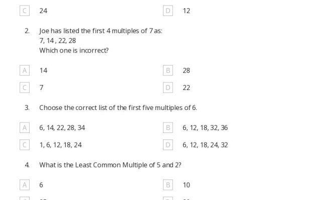 Least Common Multiple Printable