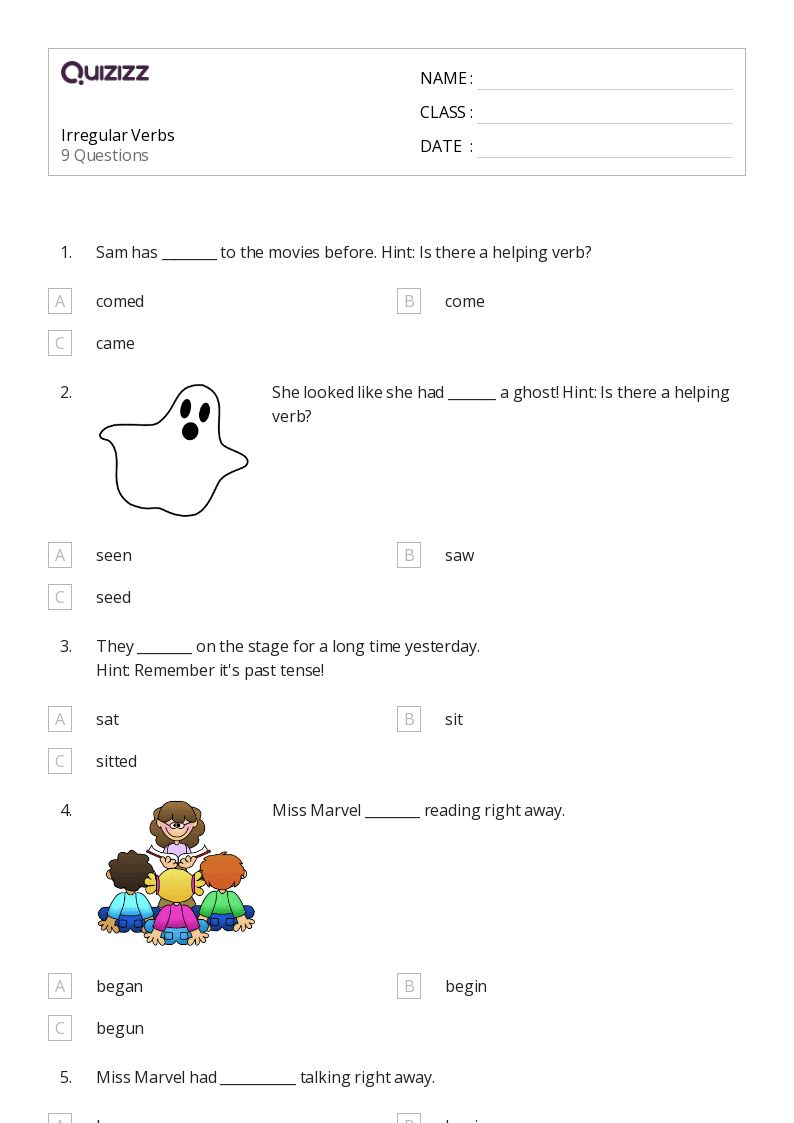 50+ irregular verbs worksheets for 3rd grade on quizizz