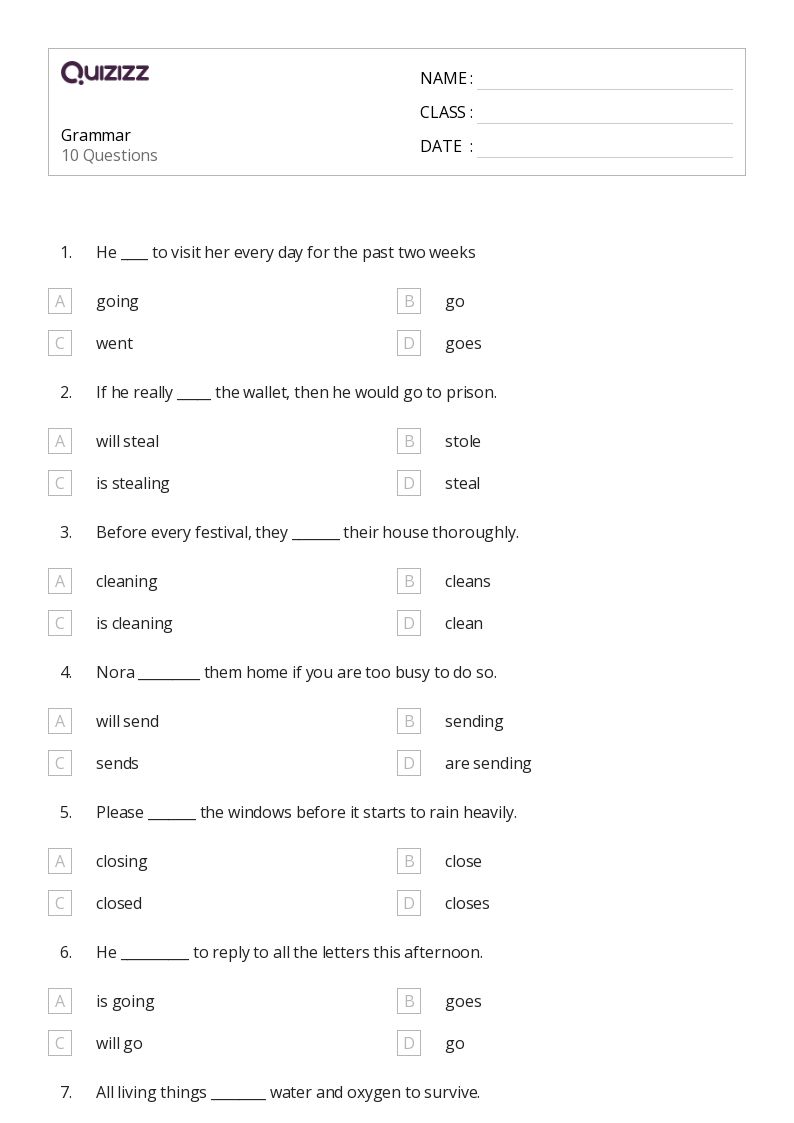 50+ grammar worksheets for 1st grade on quizizz