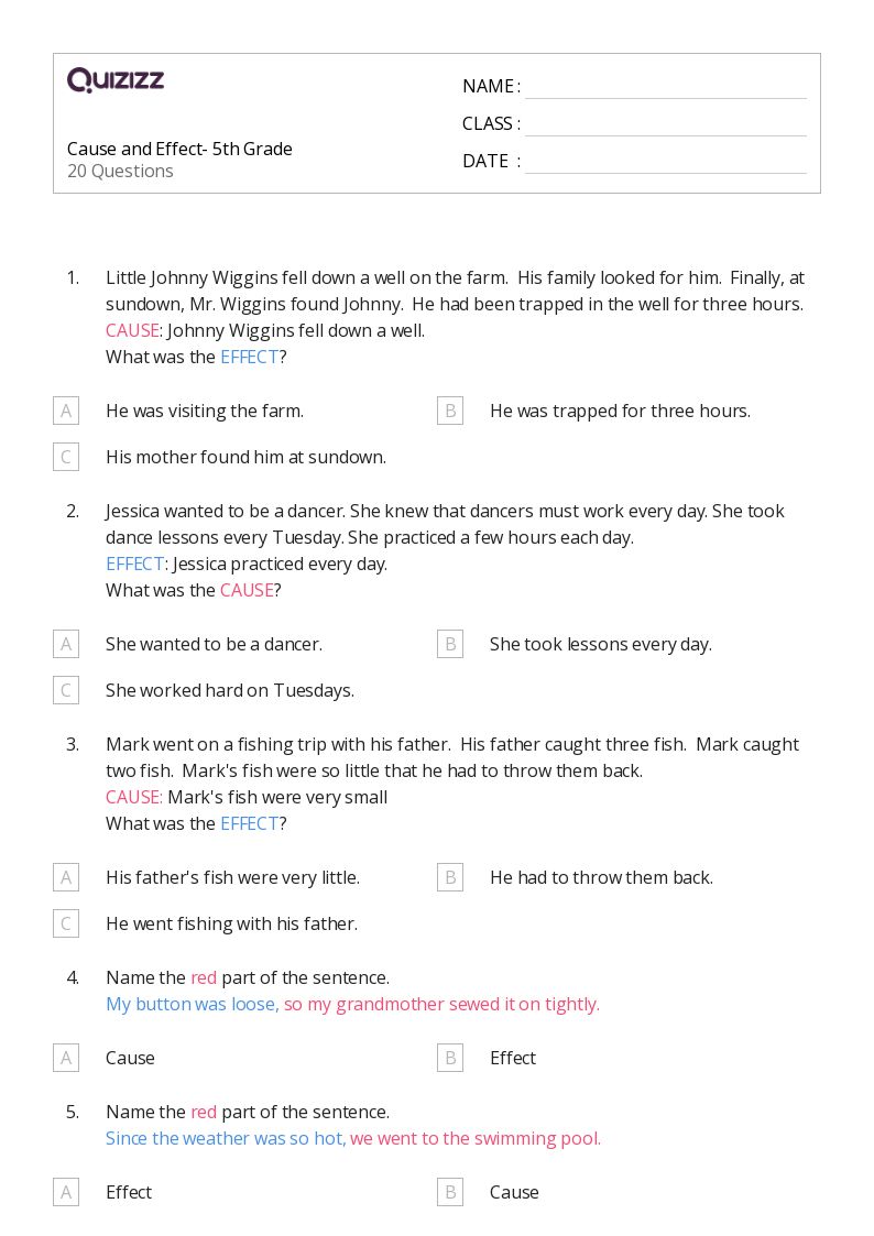 50+ cause and effect worksheets for 5th grade on quizizz