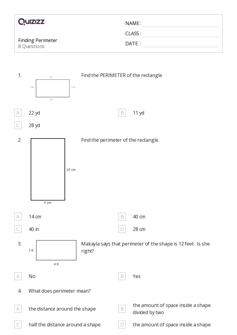 50+ perimeter worksheets for 4th grade on quizizz