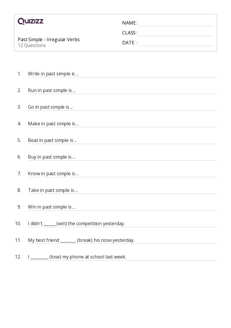 50+ irregular verbs worksheets for 5th year on quizizz