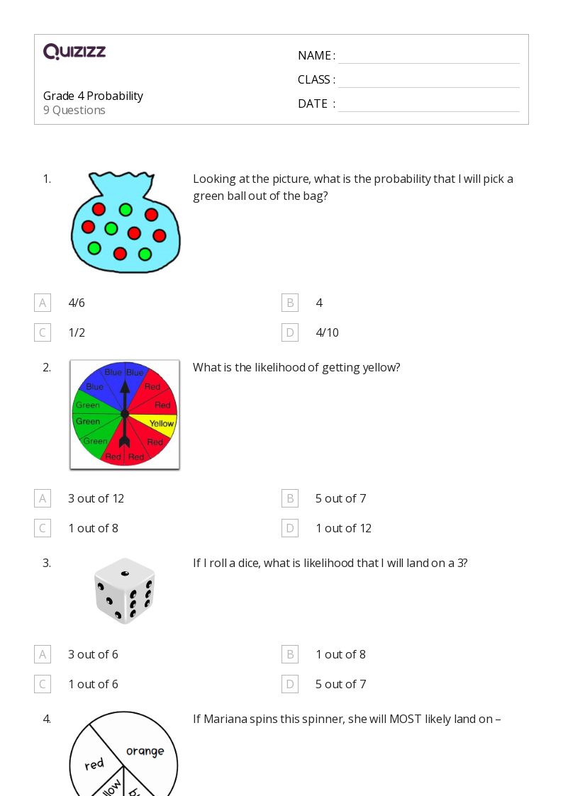 50+ probability worksheets for 4th year on quizizz