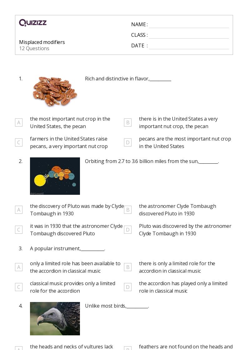 50+ misplaced and dangling modifiers worksheets for kindergarten on