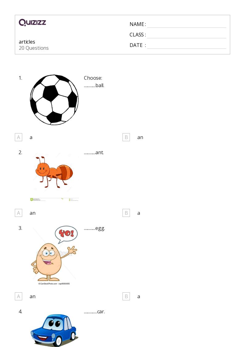 50+ articles worksheets for kindergarten on quizizz