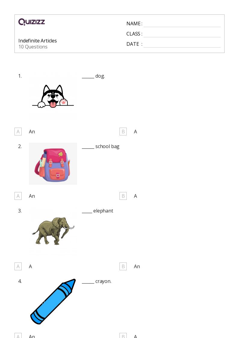 50+ articles worksheets for kindergarten on quizizz