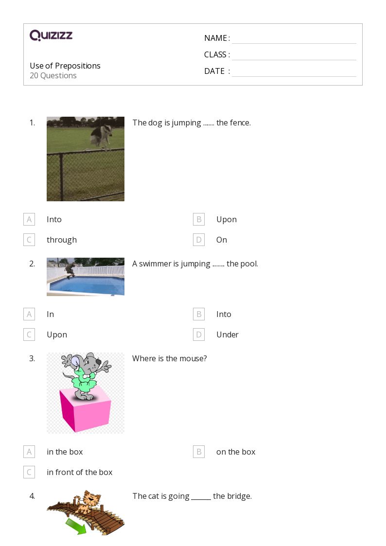 50+ prepositions worksheets for 8th class on quizizz